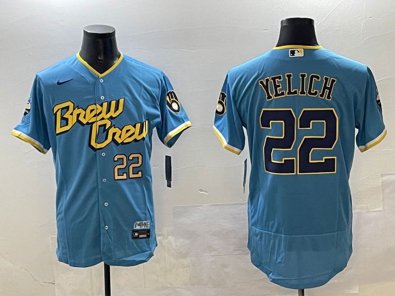 Men Milwaukee Brewers #22 Yelich Light Blue Elite 2025 Nike MLB Jersey style 5